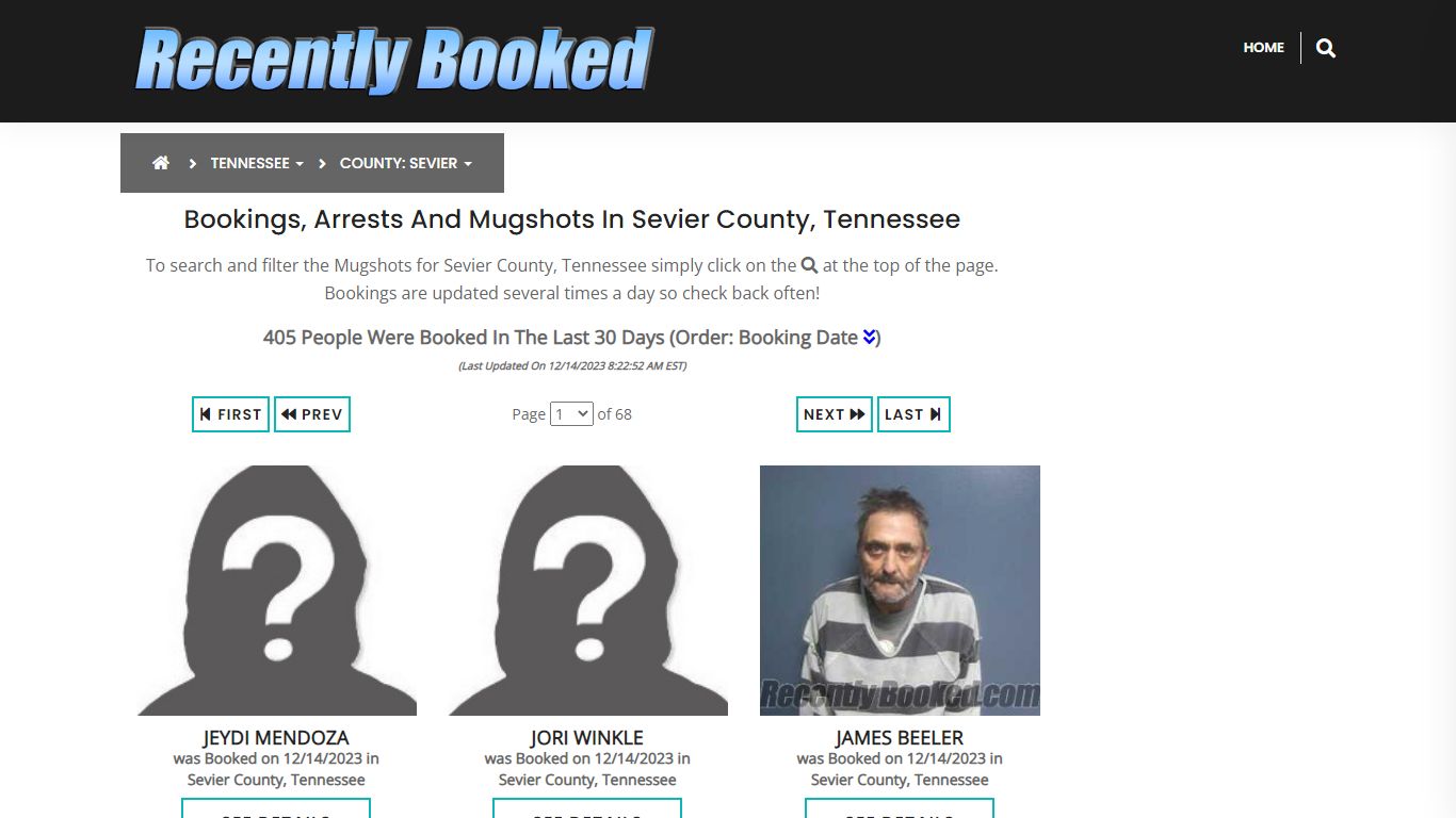 Bookings, Arrests and Mugshots in Sevier County, Tennessee
